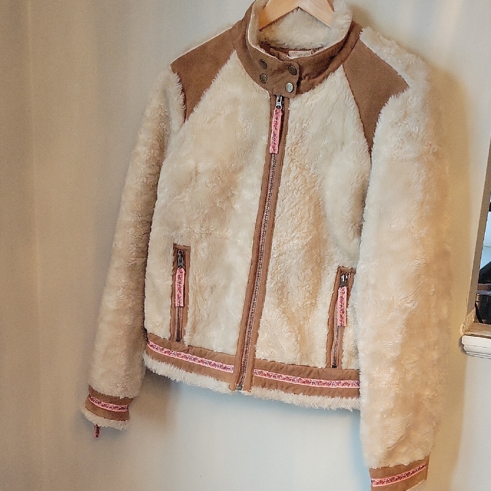 Y2K Free People Shearling Teddy Jacket Cream/Tan SIZE M